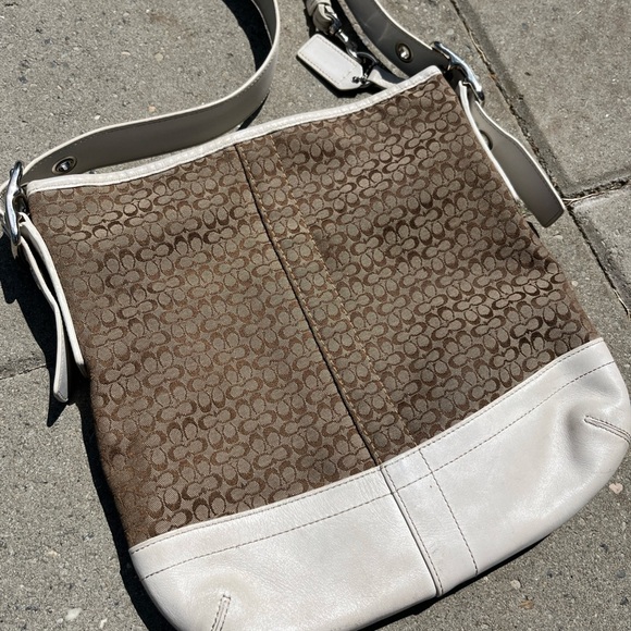 Coach Signature Brown and Cream Convertible Crossbody Shoulder Bag - Picture 1 of 12